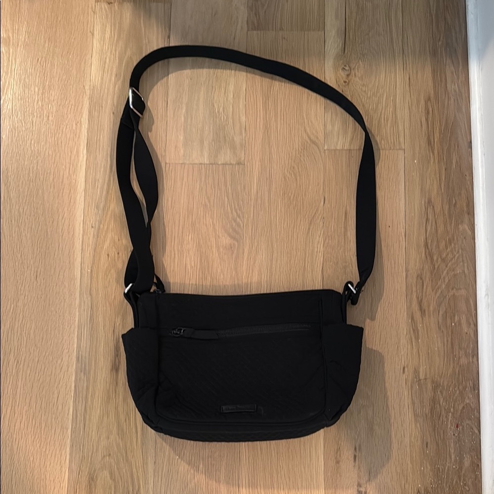 Vera Bradley Black Messenger Bag with Adjustable Strap and Textured Fabric